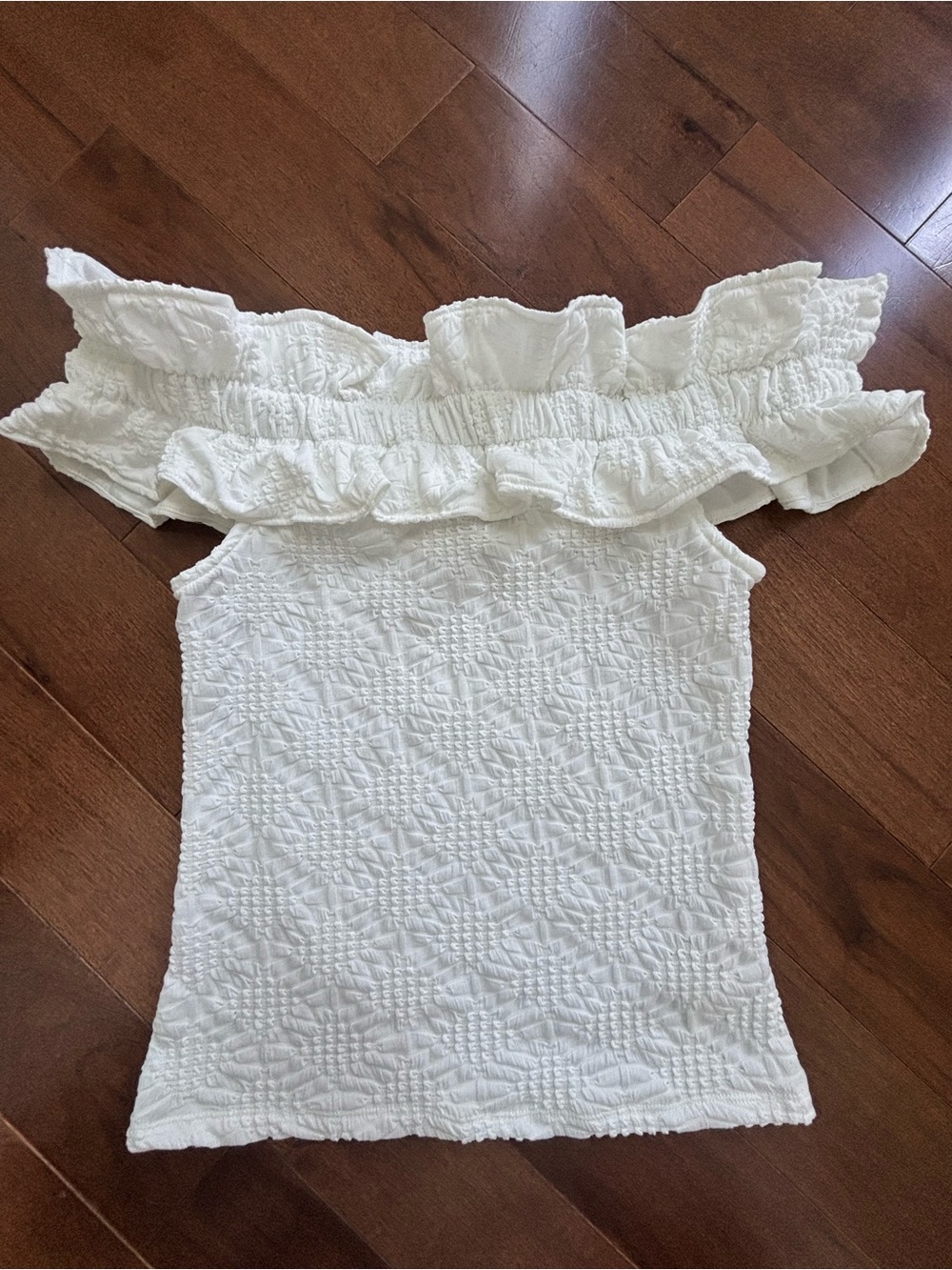 Anthropologie Maeve White Smocked Off-The-Shoulder Ruffle Top M NWT